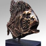 Sculpture bronze - piranha - poisson - Les Hélènes - Antibes - Pièce unique
