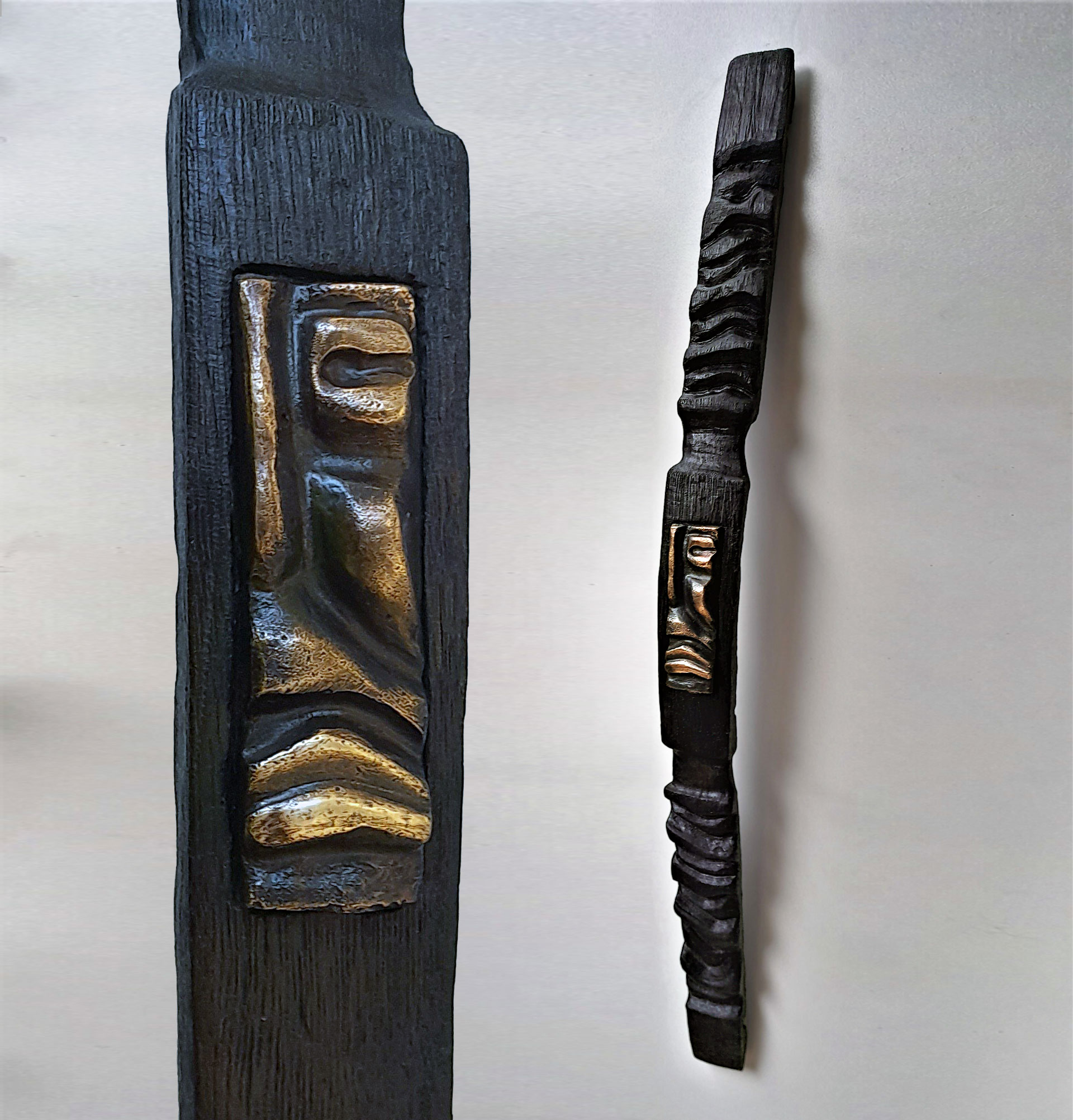 Tiki- totem art contemporain- totem art - Sculpture mural bois -sculpture bronze - Les Hélènes - Sculpture Antibes